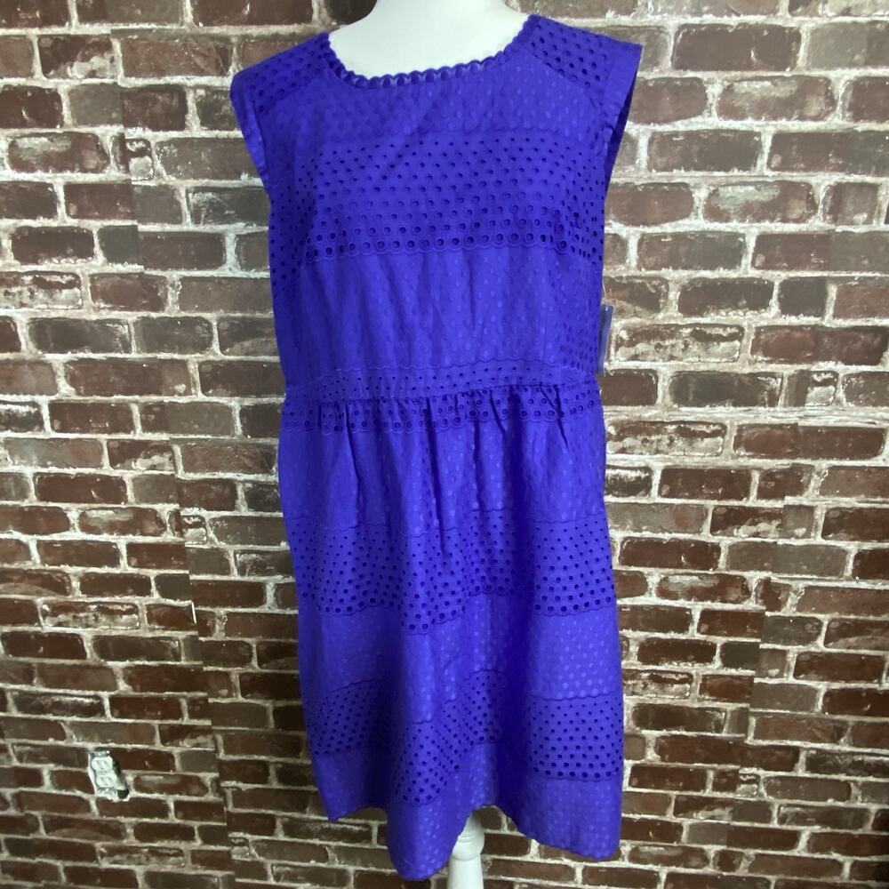 ROZ & Ali Women’s Purple Eyelet Knee Length Sun Lined Dress Sz 16